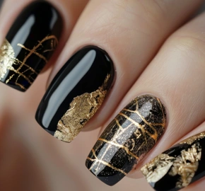 Elegant black gold foil nail art design perfect fashion beauty glamour themes